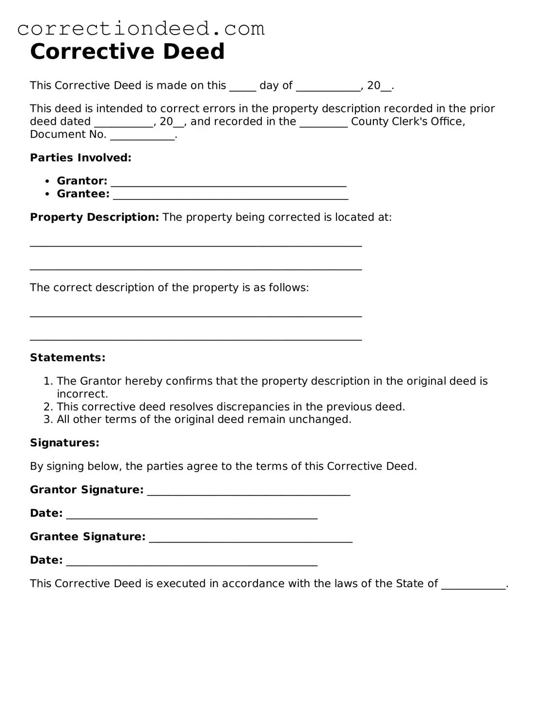 Legal Corrective Deed Form